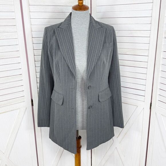 Vintage Moda International Pinstripe Long Blazer Jacket Grey Pink 4 - Picture 5 of 15